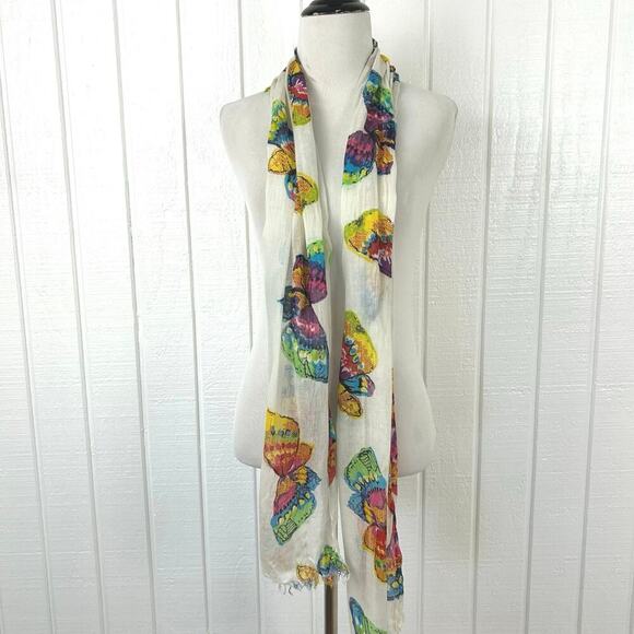 Colorful Butterfly Print Lightweight Boho Scarf Fairycore Rectangle Wrap Shawl - Picture 4 of 5